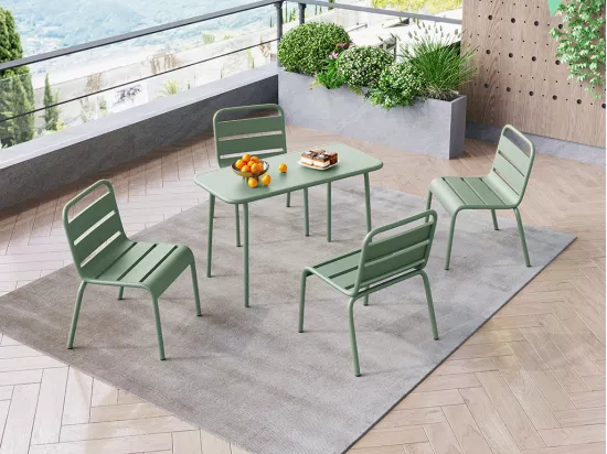 Salle à manger de jardin pour enfants en métal - une table et 4 chaises empilables - Vert amande - POPAYAN de MYLIA