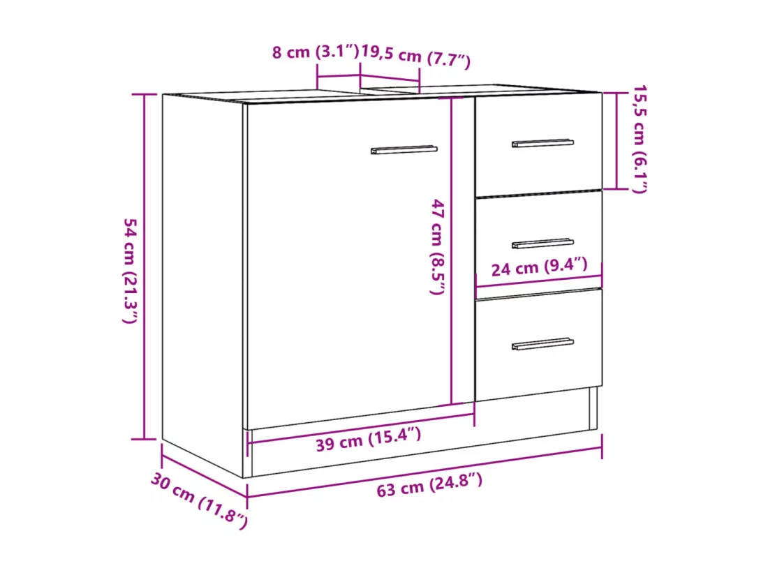 Armoire d'évier vieux bois 63x30x54 cm bois d'ingénierie