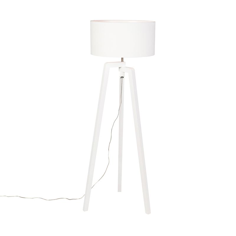Vloerlamp tripod wit hout met witte kap 50 cm - Puros