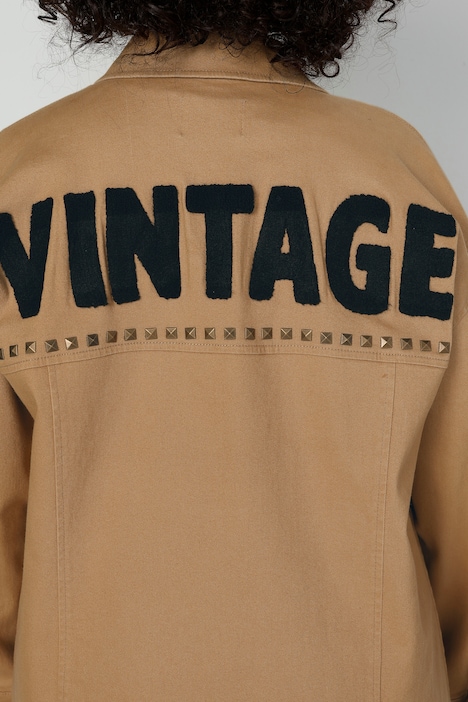 Longjacke, oversized, Ziernieten, Rücken-Stickerei, Langarm
