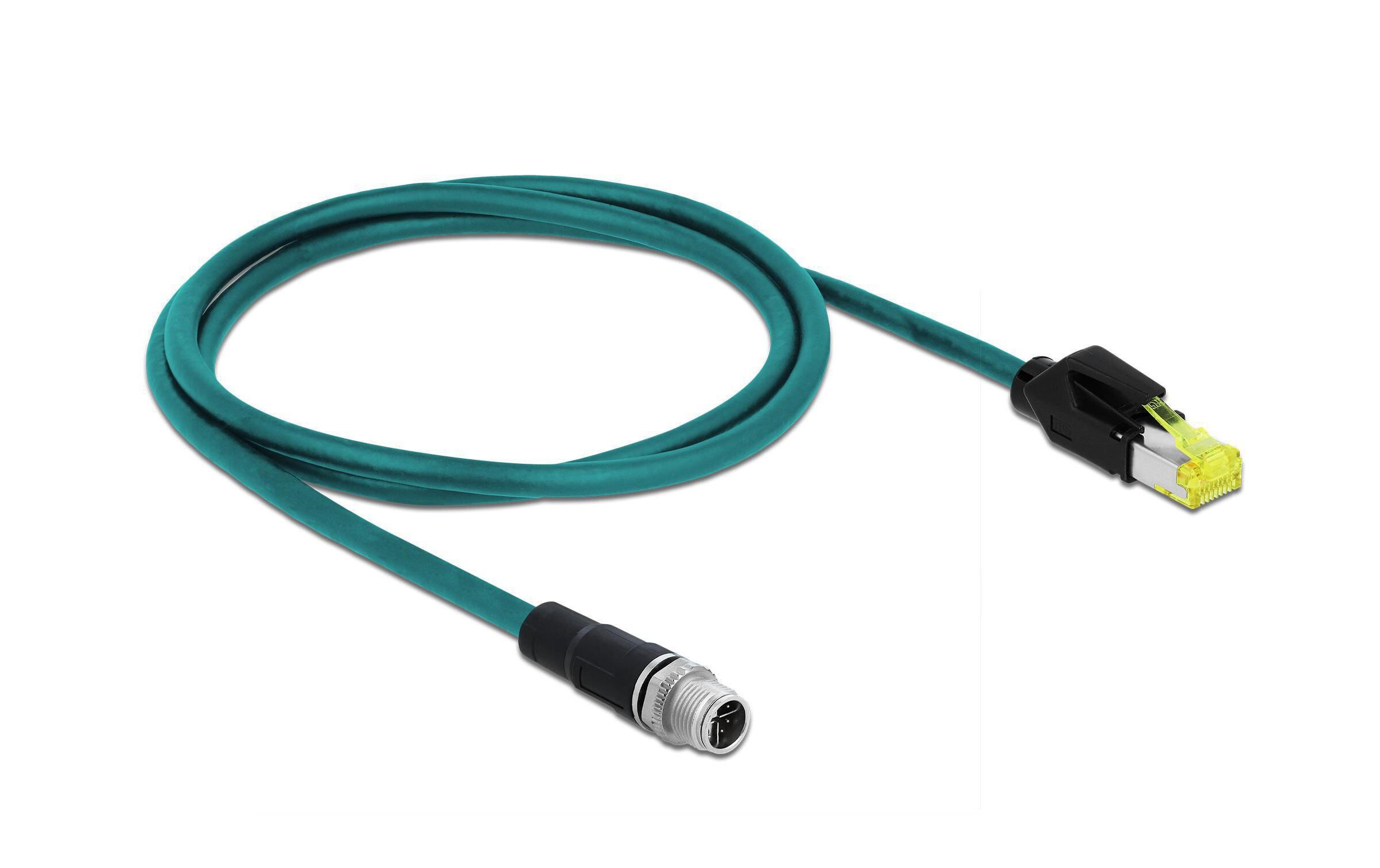 Patchkabel RJ-45 - M12, Cat 6A, S/FTP, 1 m, BlauDelock Netzwerkkabel M12 8 Pin X-kodiert zu RJ45 Hirose Stecker TPU 1 m