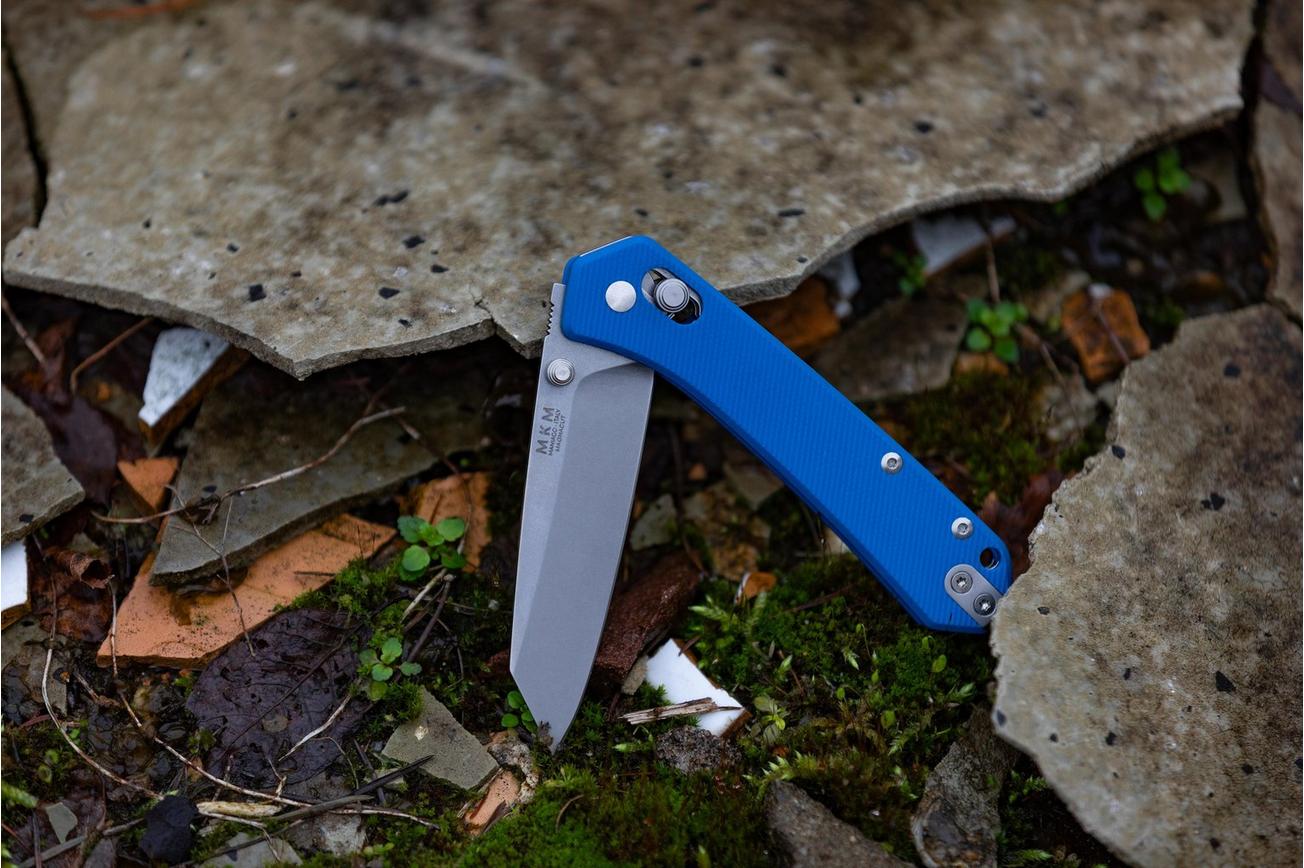 MKM Yipper YP-GBL Stonewashed MagnaCut, Blue G10 zakmes, Ben Petersen design