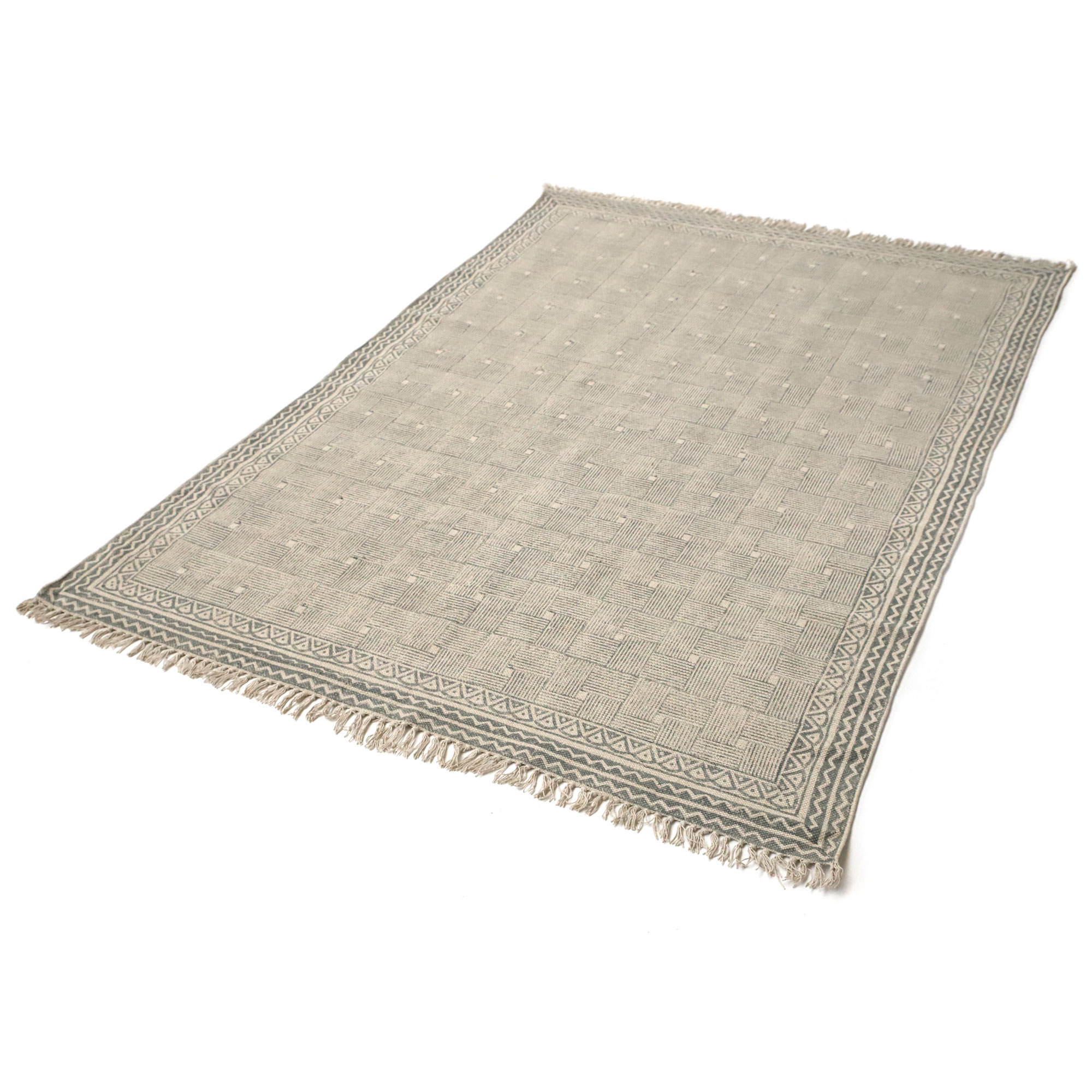 Blockprint-Teppich 'Jiya', grau, weiß, B 200 cm, L 140 cm von fischer's lagerhaus