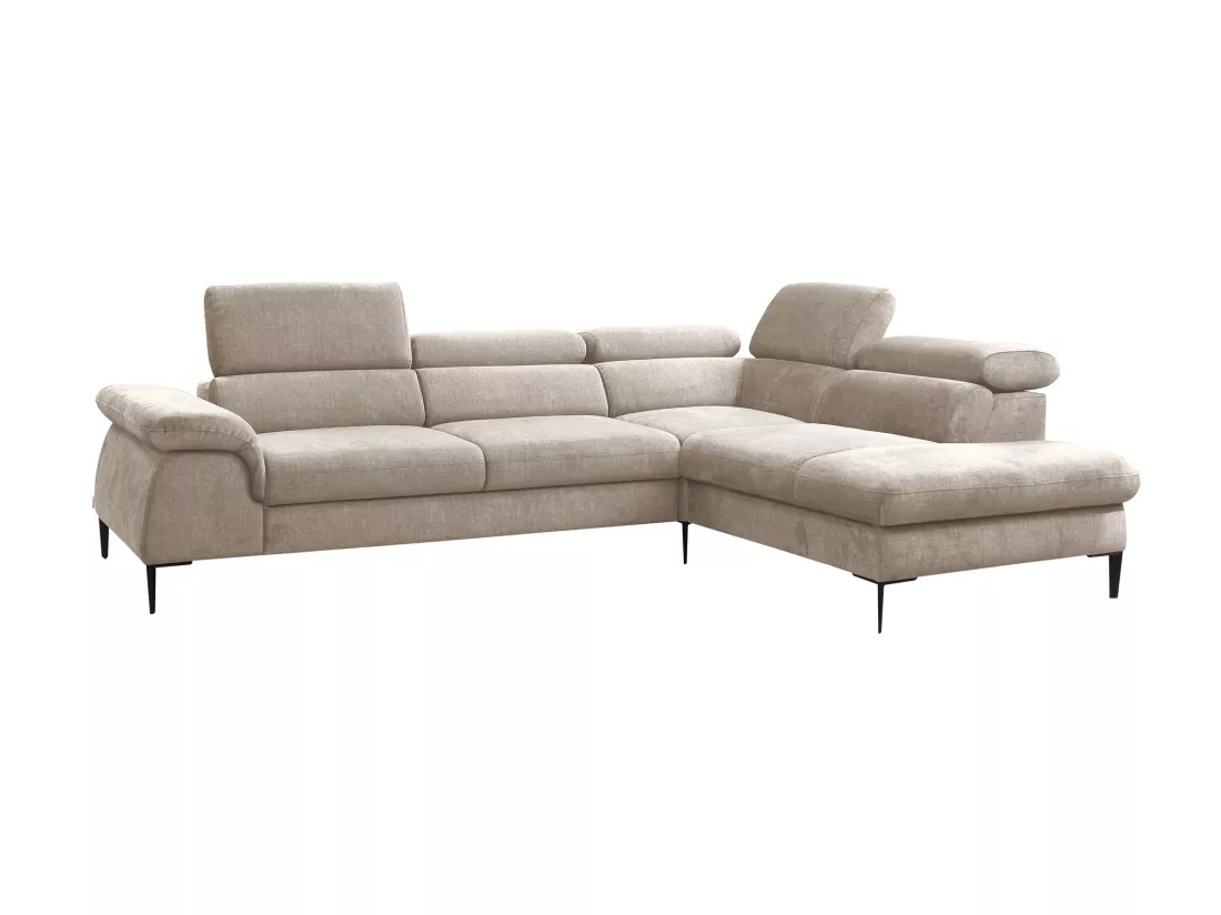 Grand canapé d'angle droit convertible en velours beige SEPINA de Pascal Morabito