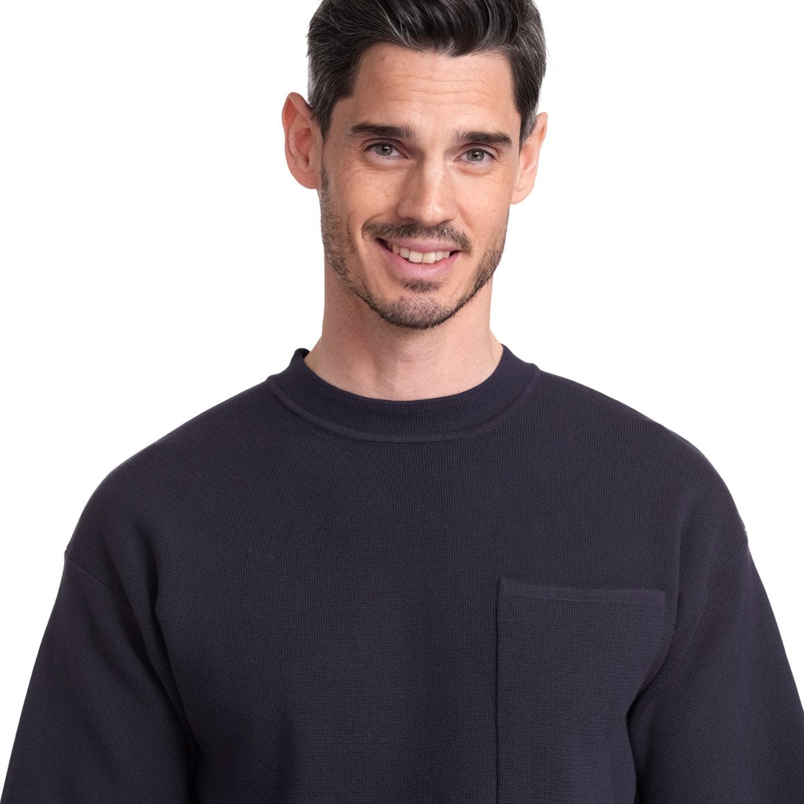Jonas Nielsen Herren Strick-T-Shirt mit Brusttasche dunkelblau