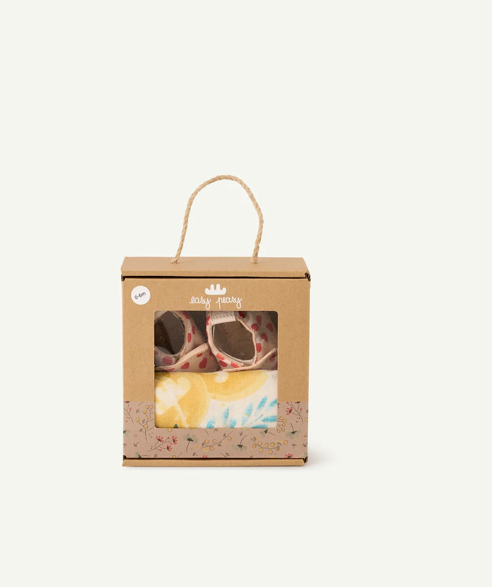 EASY PEASYCHAUSSONS BÉBÉ FILLE EN CUIR IMPRIMÉS COEURS