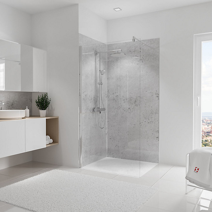 Lot de 2 panneaux muraux salle de bains 100 x 210 cm, Schulte DécoDesign Brio, pierre gris clair brillant