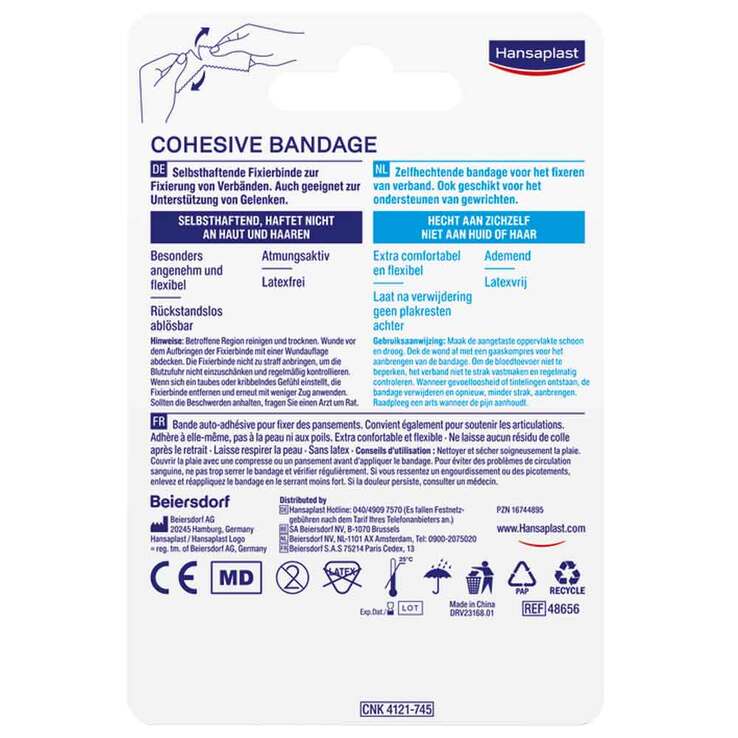 Hansaplast Fixierbinde selbsthaftend 6 cmx4 m blau, 1 St