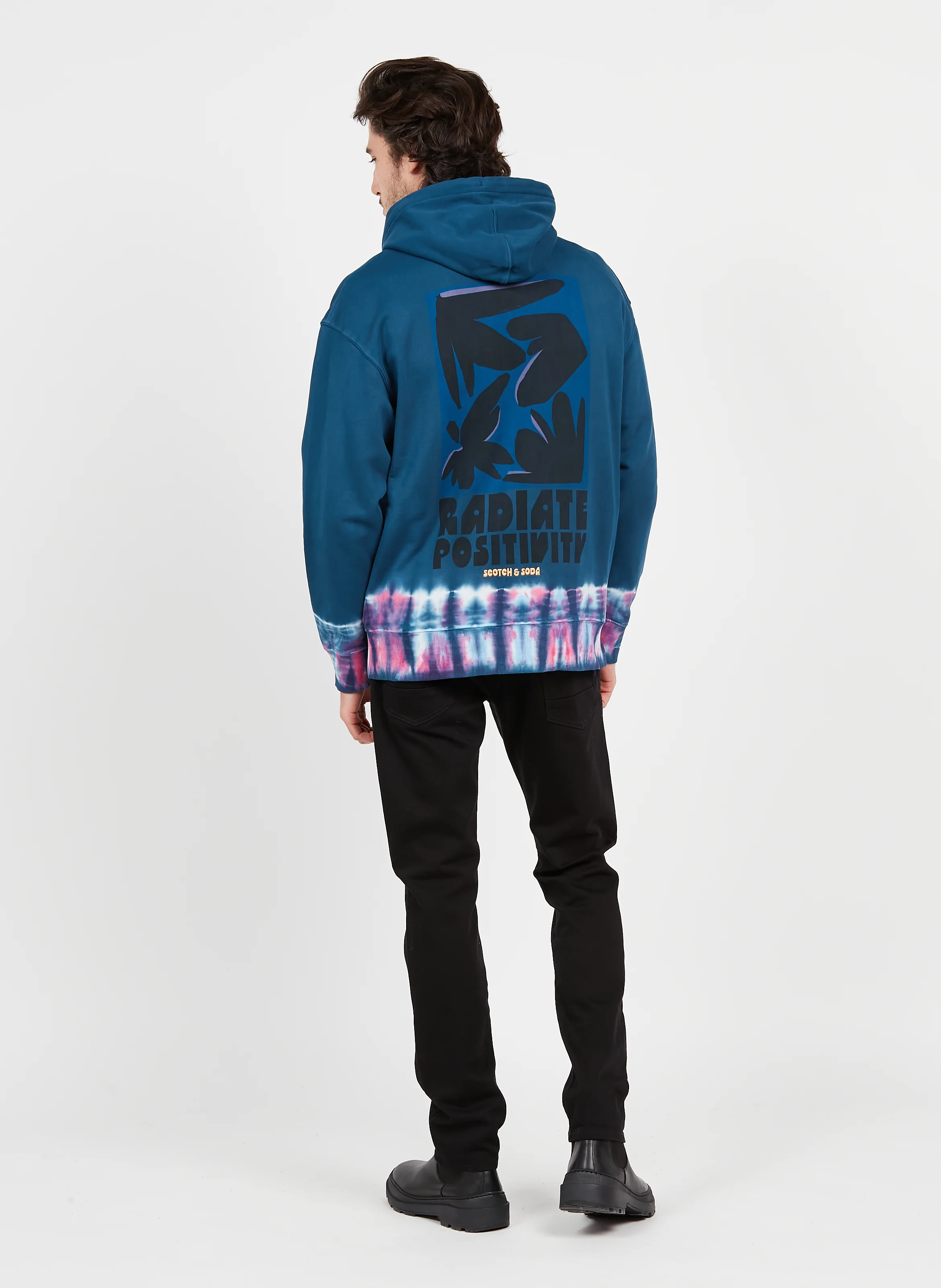 Sweat à capuche loose-fit imprimé tie and dye en coton | Noir