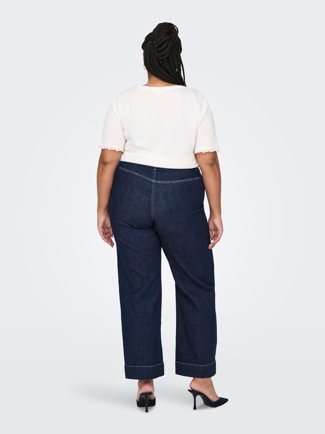 CARMADISON Hohe Taille Weiter Beinschnitt Jeans Dark Blue Denim