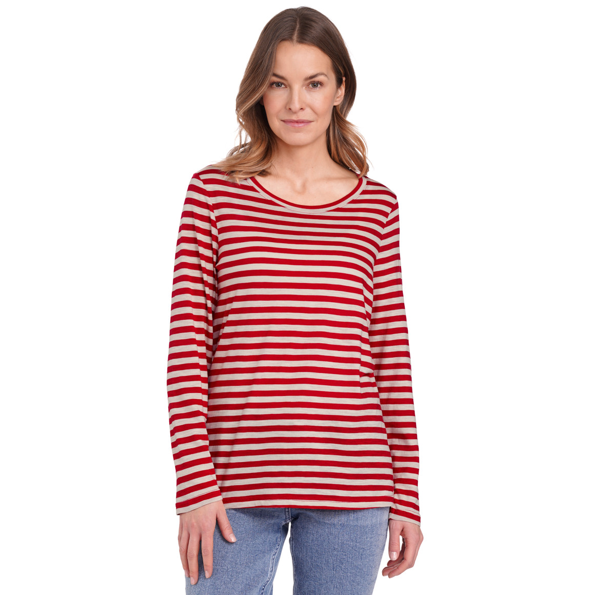 Gina Benotti Damen Langarmshirt im Streifen-Look rot / creme