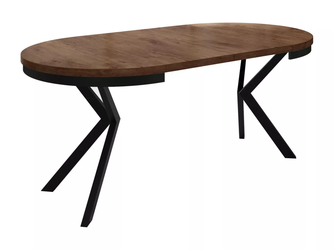 Table à Manger Extensible Ronde - Table Style Loft Avec Pieds En Métal - 100 à 180 Cm - Table Ronde Style Industriel Pour Le Salon - Compacte - Chêne Lefkas/noir -