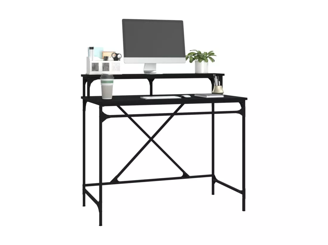 Bureau noir 100x50x90 cm bois d'ingénierie et fer