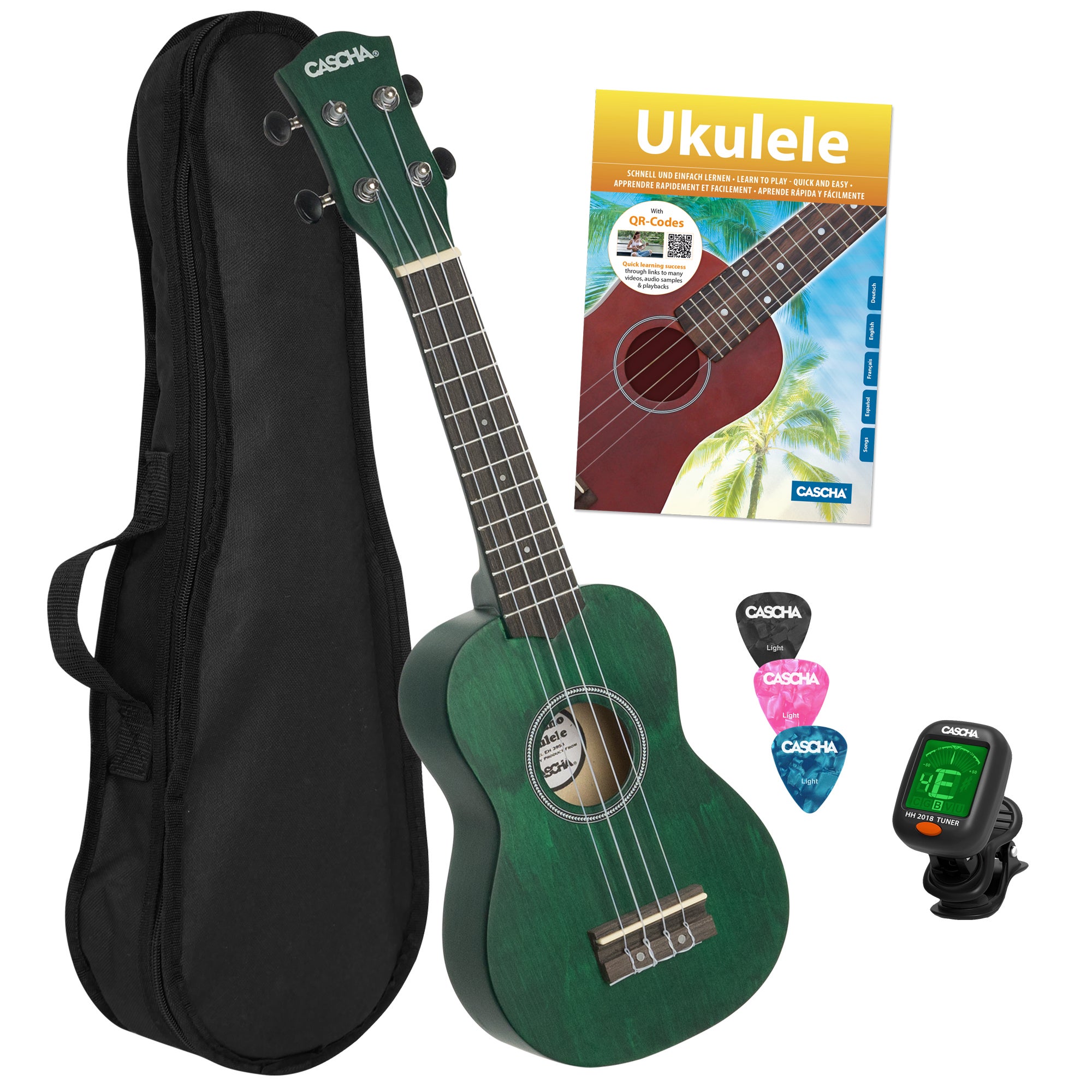 Cascha HH 3972 IT sopraan ukelele set linden groen met Italiaans leerboek