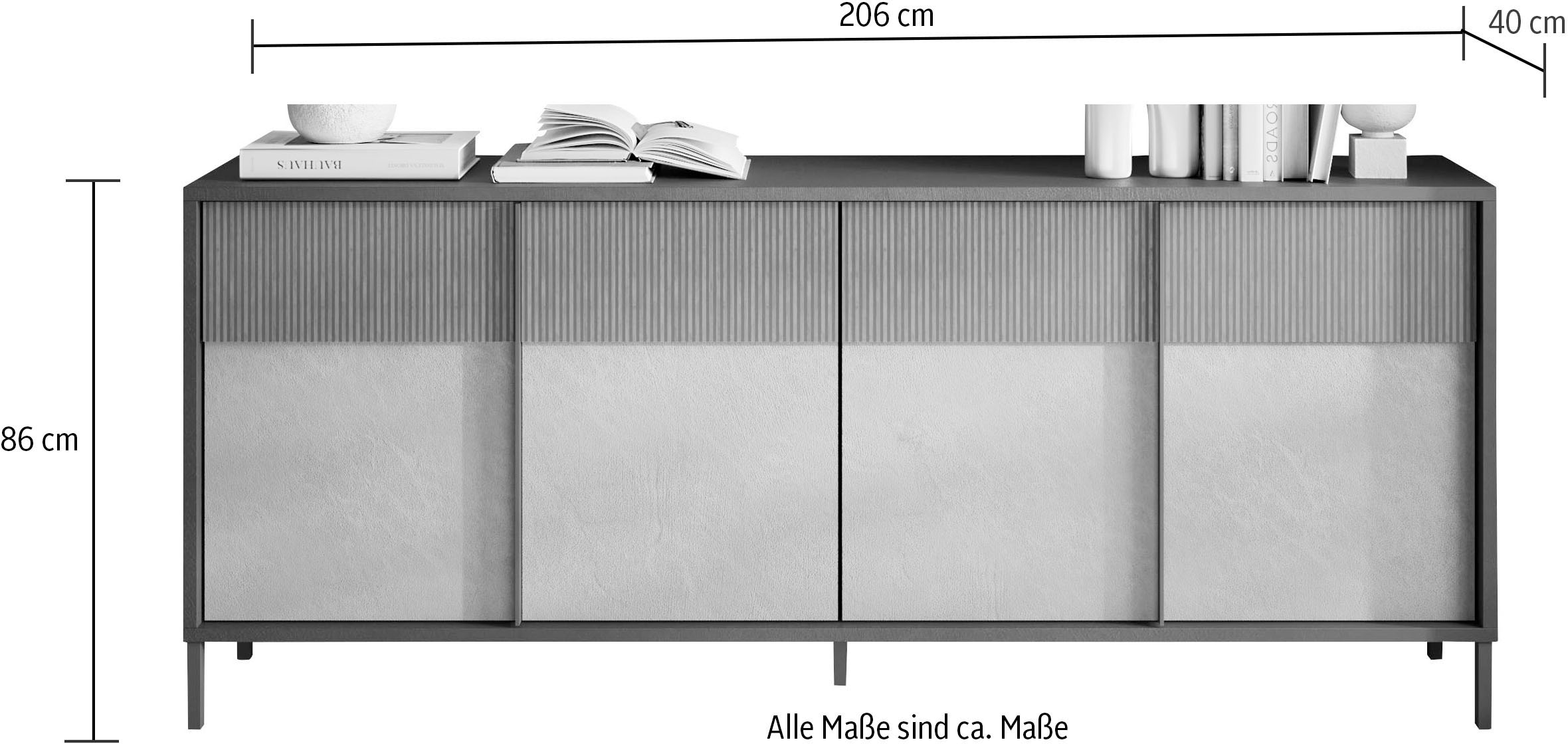 INOSIGN Sideboard »Everest Breite 206 cm, Kommode mit 4 Türen« Anrichte, Soft/Self Closing, Korpus 22 mm
