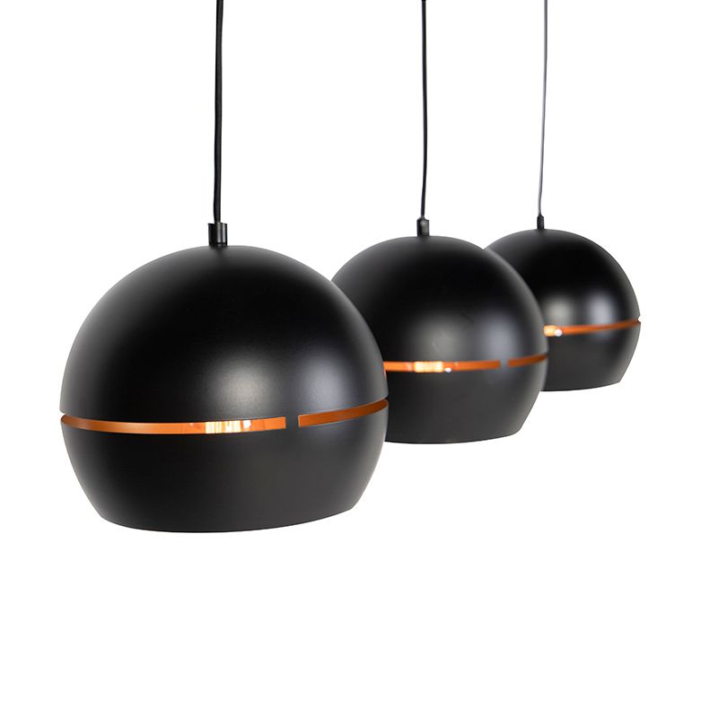 Design hanglamp zwart met gouden binnenkant 3-lichts - Buell