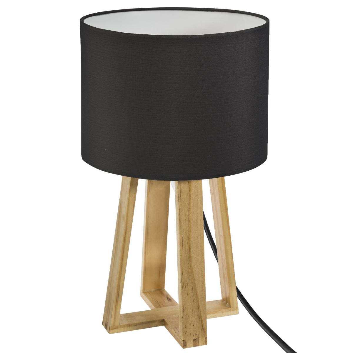 LAMPE PIED BOIS NOIR MOLU H.35CM
