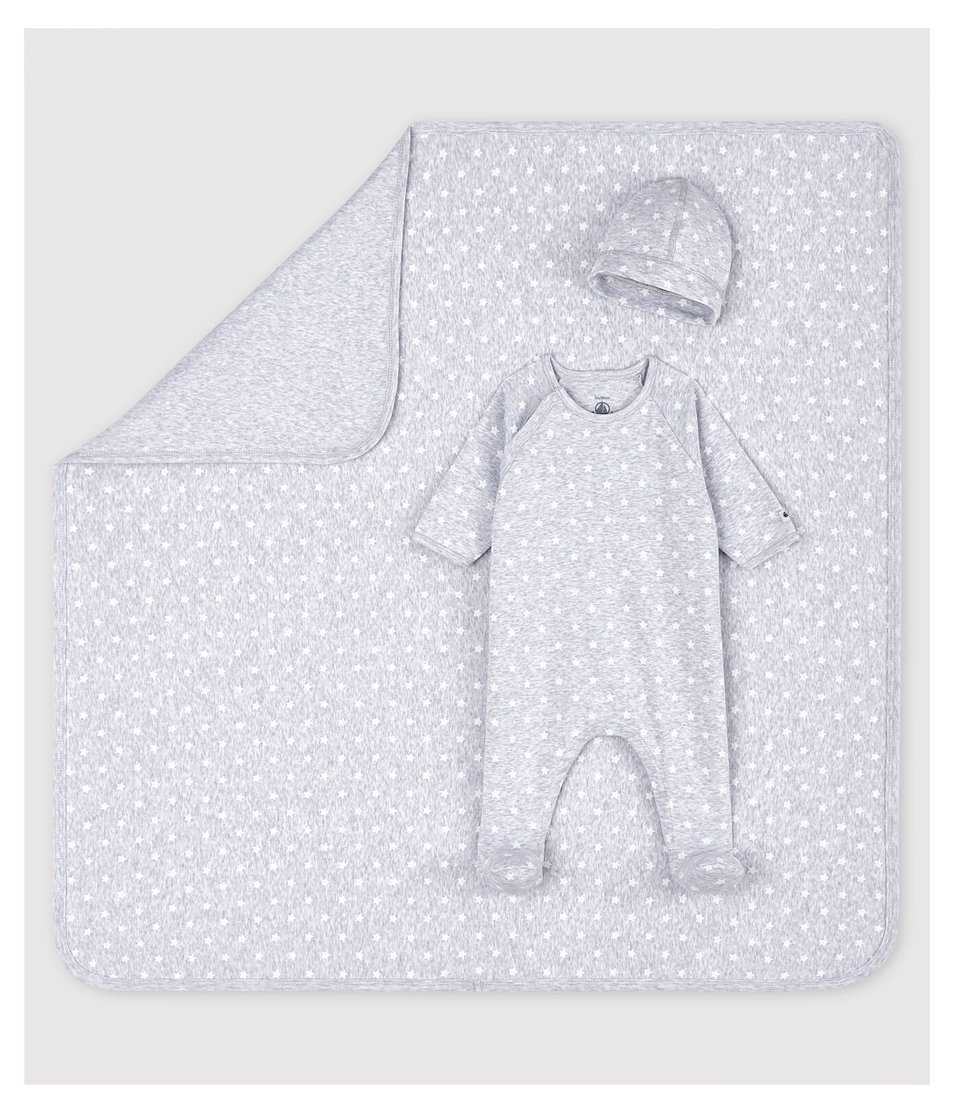 Coffret cadeau naissance gris chiné bébé en coton biologique