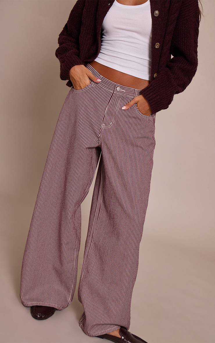 Rouge Bordeaux Jean En Denim Taille Haute À Fines Rayures