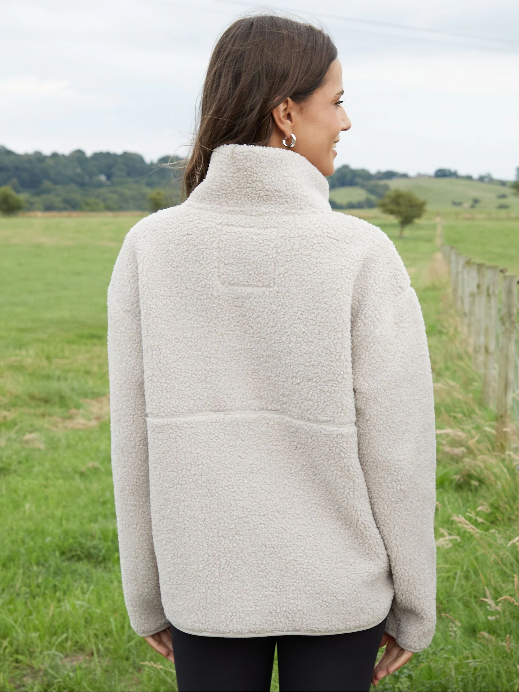 Licht beige - Threadbare borgfleece met korte rits
