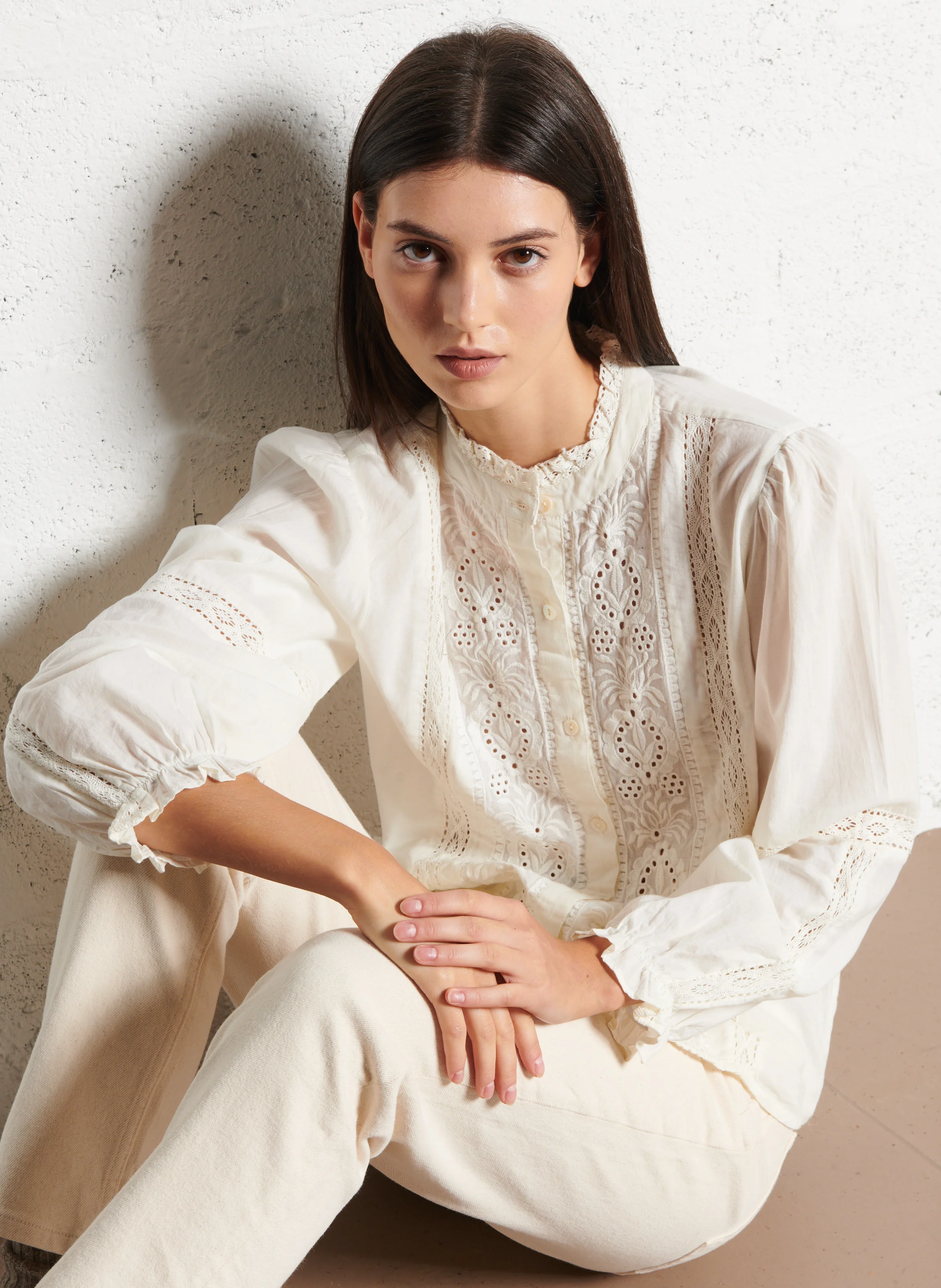 EMANUELLE - Blouse col rond en coton | Blanc