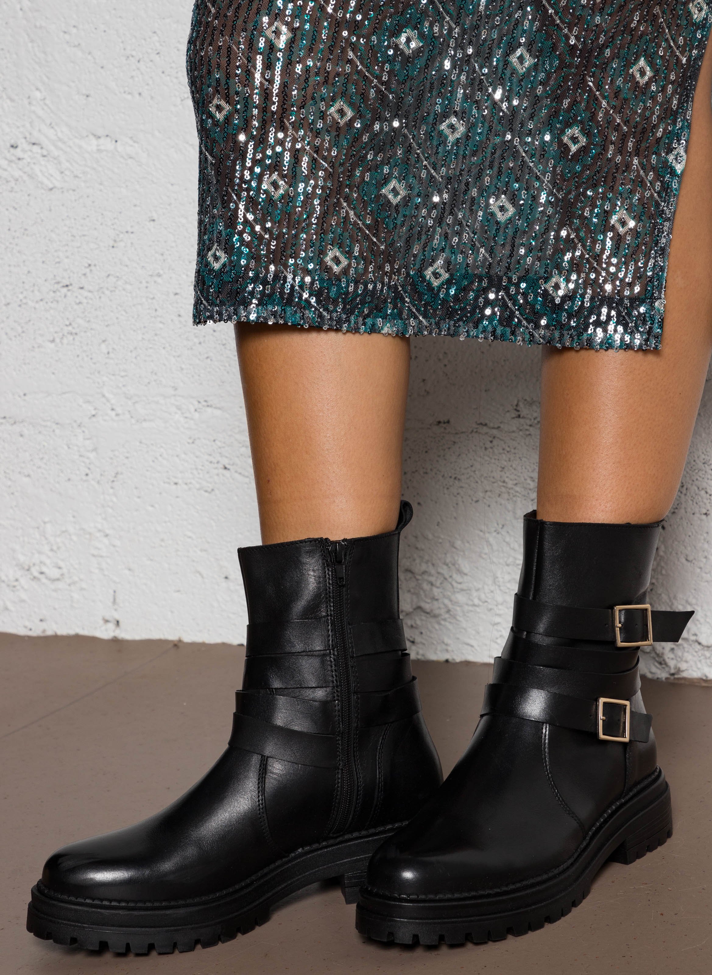 PINAR - Bottines crantées à ceintures | Noir