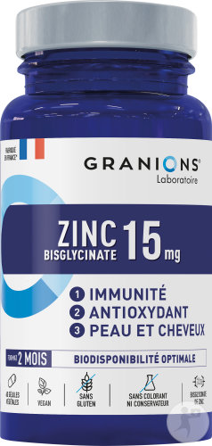 Granions Zinc 15mg Biodisponibilité Optimale Peau Et Cheveux 60 Gélules Végétales
