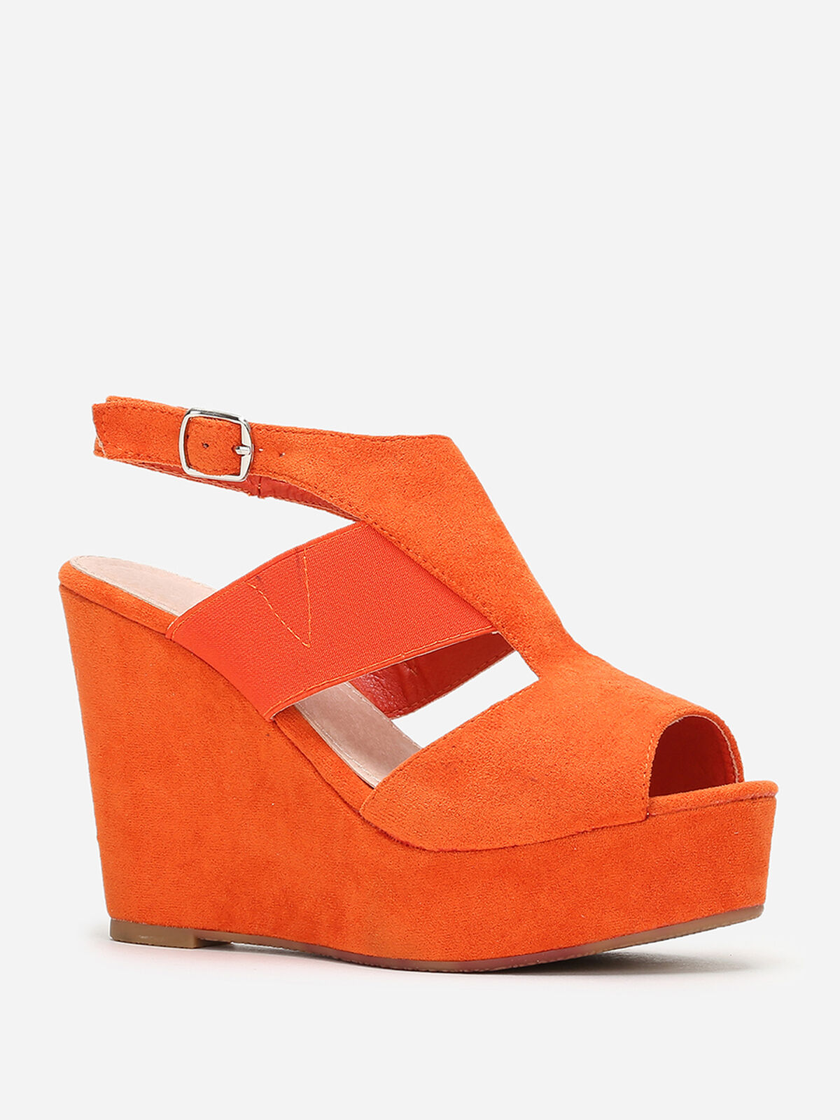 Sandales compensées à bride asymétrique- orange