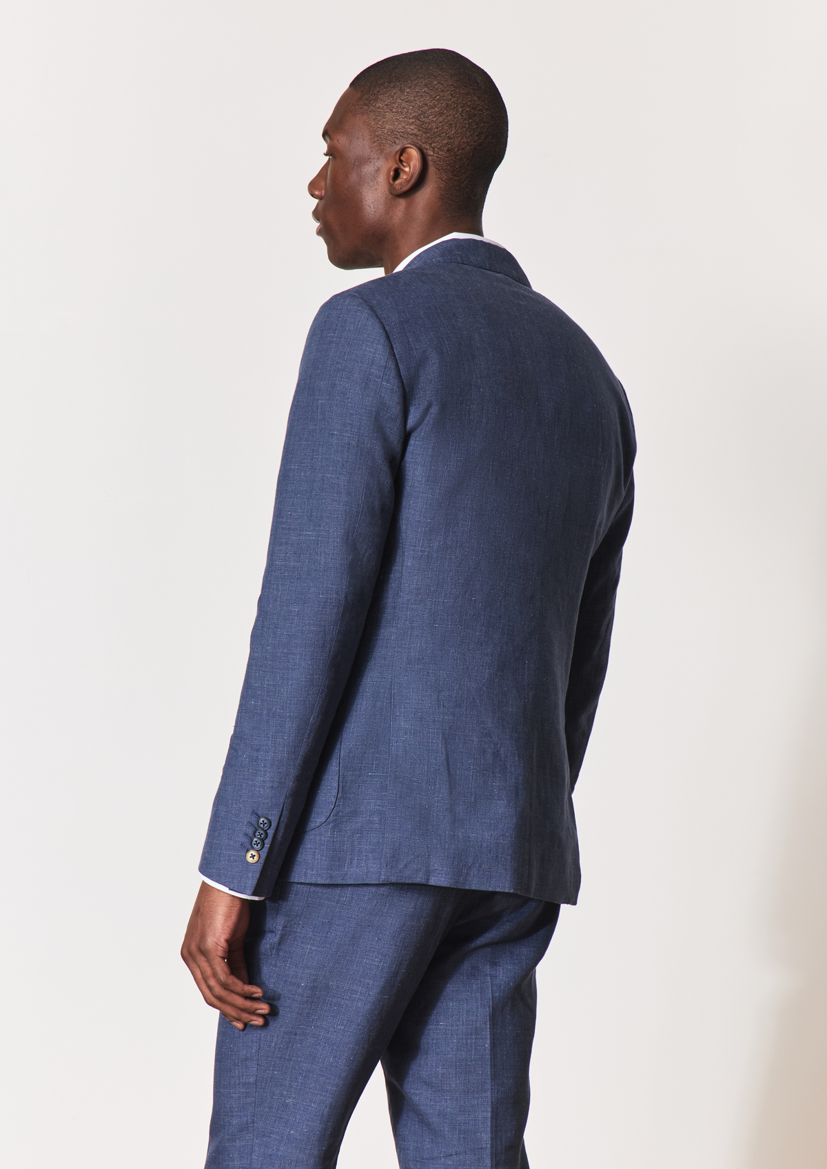 Veste coordonnable Regular en lin et coton unis bleu indigo