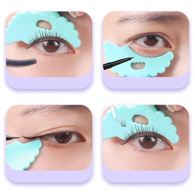 Silikone øjenvippe børster mascara wands 4-pak med 1 eyeliner stencil