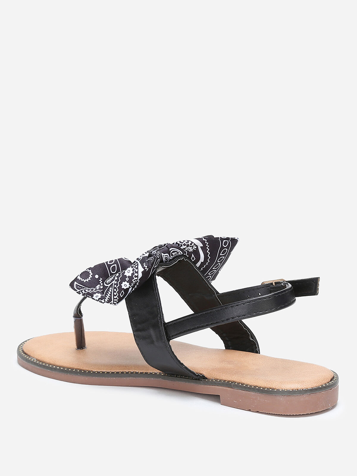 Nu-pieds à nœud en tissu imprimé- Noir