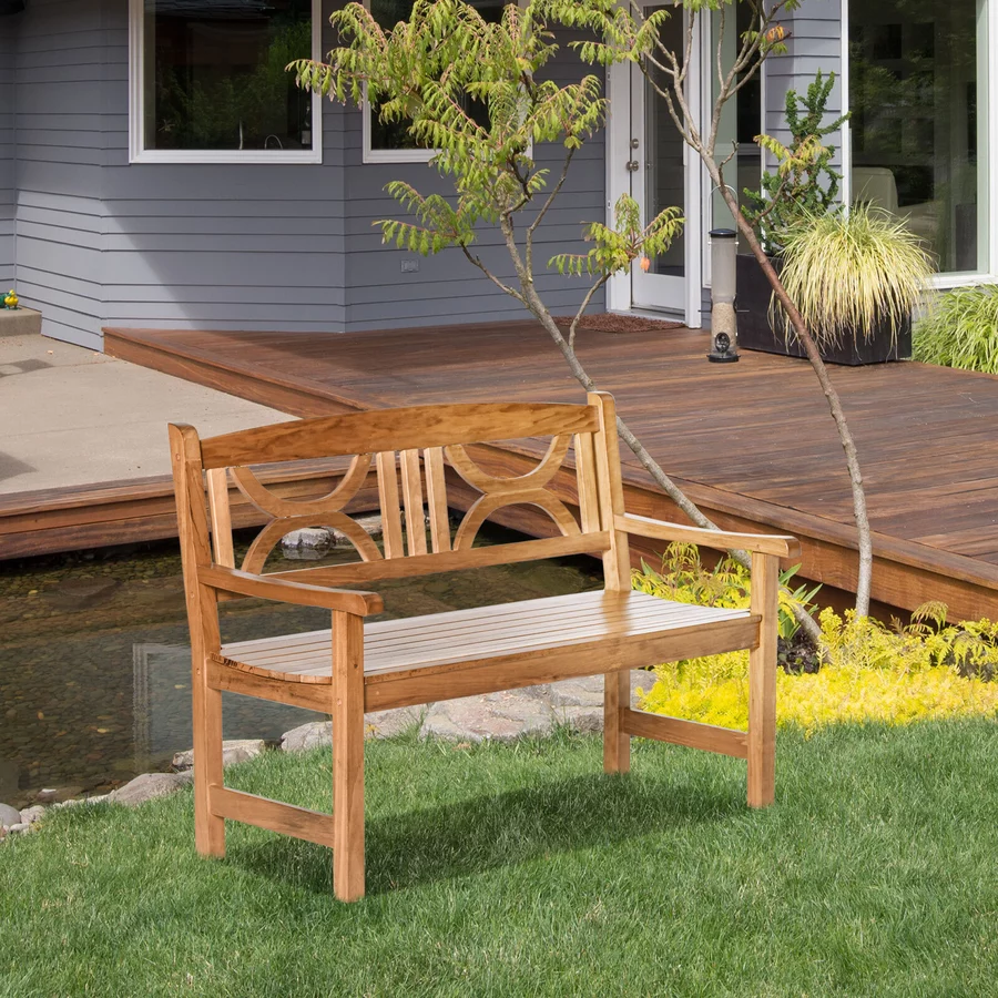 Outsunny Gartenbank mit Armlehne natur