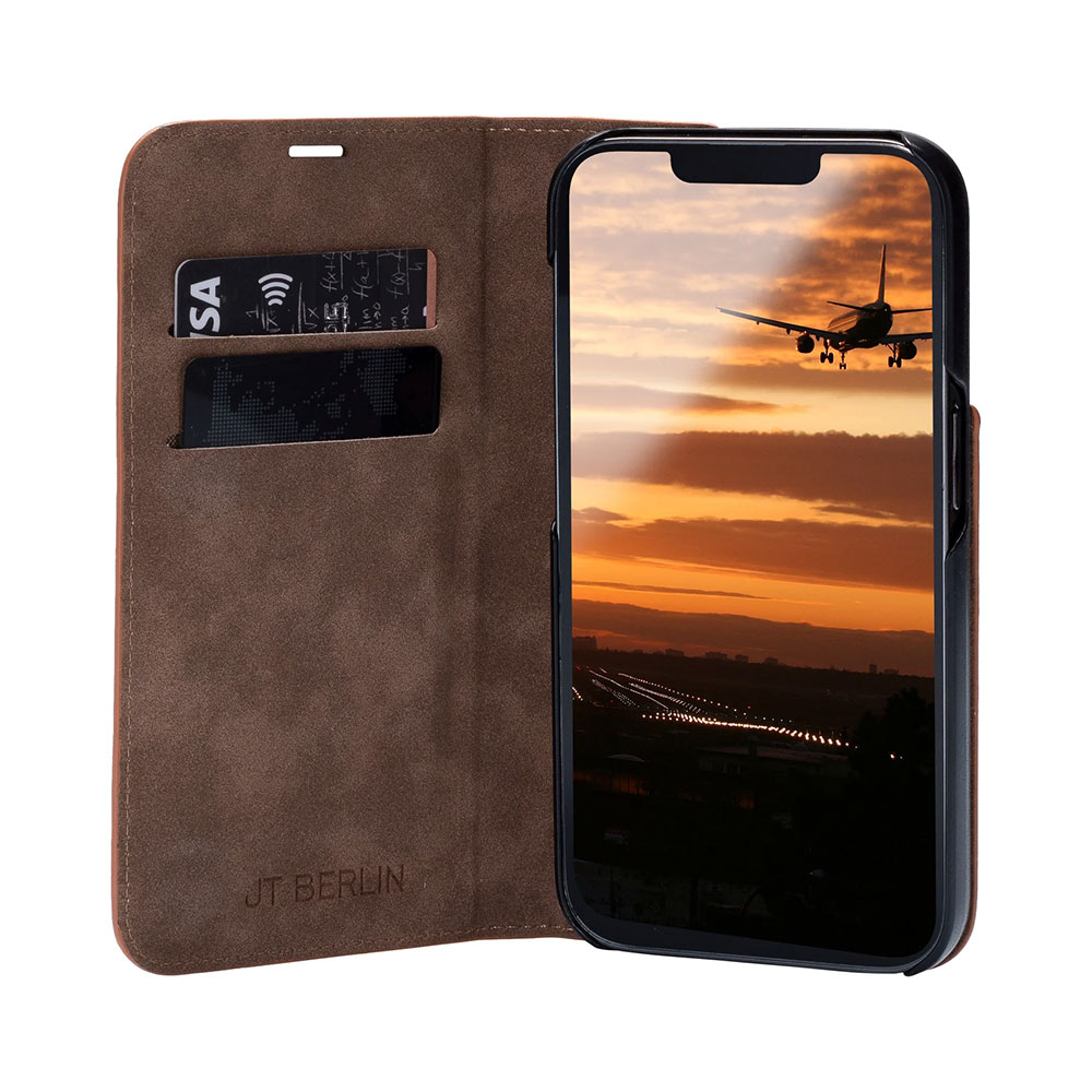 iPhone 16 Pro Echtleder Bookcase Hülle Tegel (11064) - Braun (Cognac)