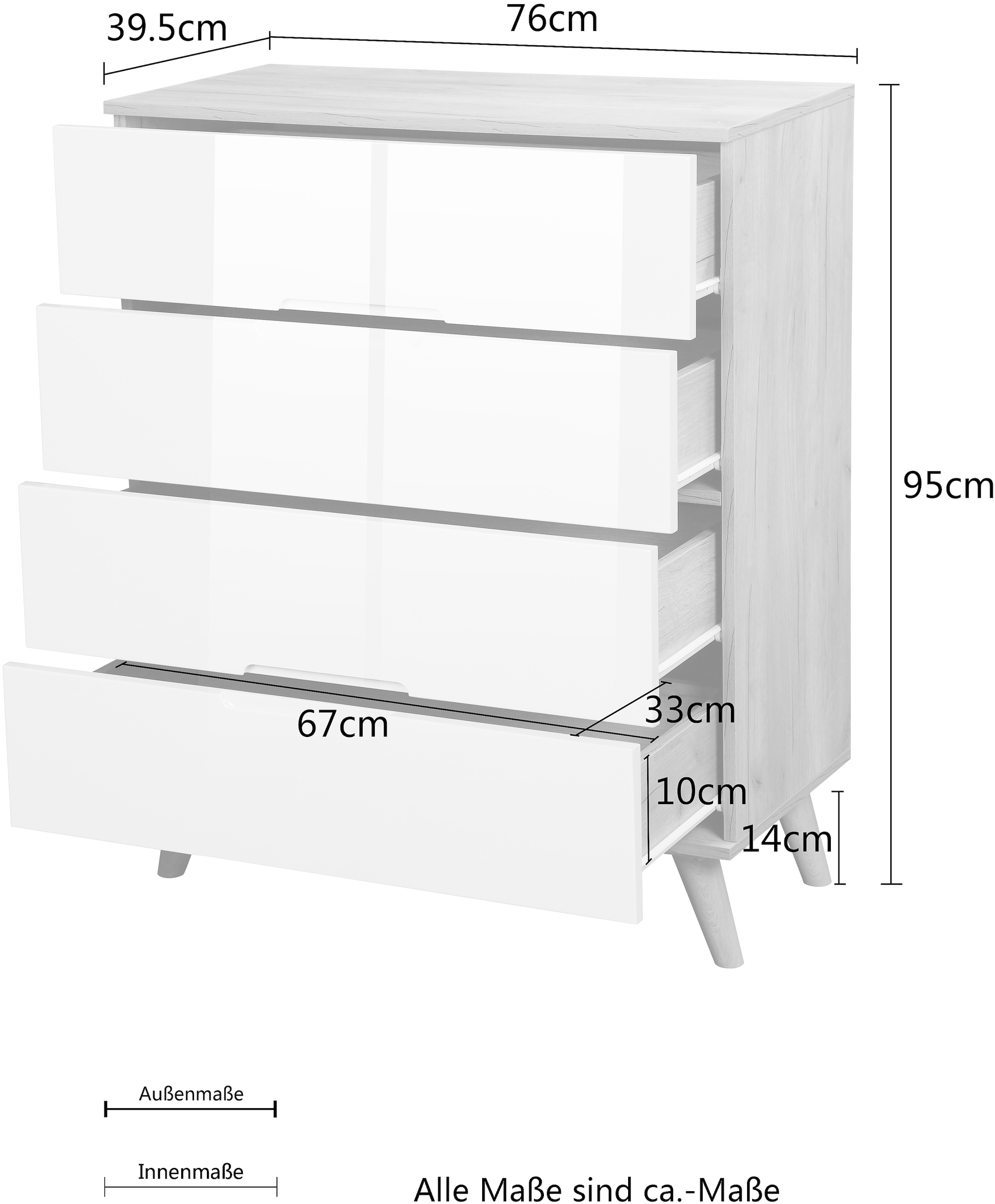 andas Schubkastenkommode »Lund Schlafzimmerschrank Wäscheschrank mit hochglänzenden Fronten« Kommode mit 4 Schubladen für viel Stauraum,  Schlafzimmerkommode Bestseller im skandinavischem Design