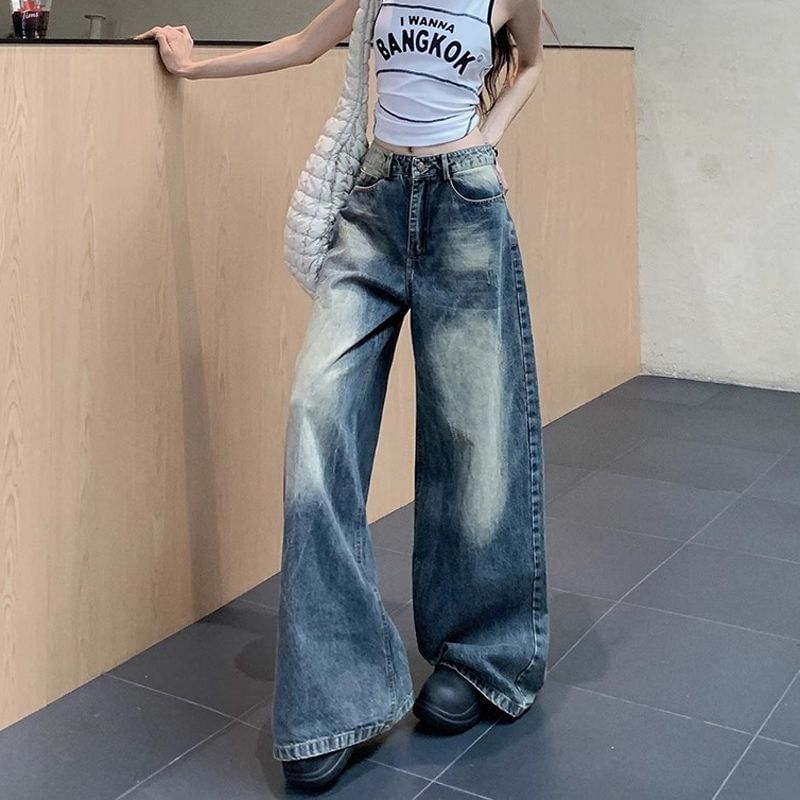Jerolenea - Mid Rise Washed Wide Leg Jeans