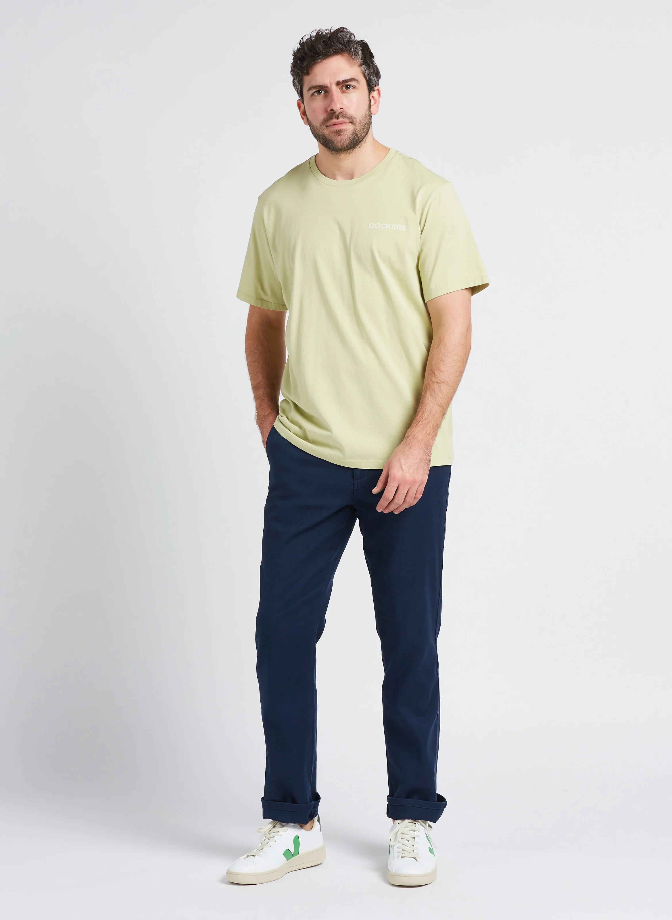 Pantalon chino slim-fit en coton mélangé| Bleu