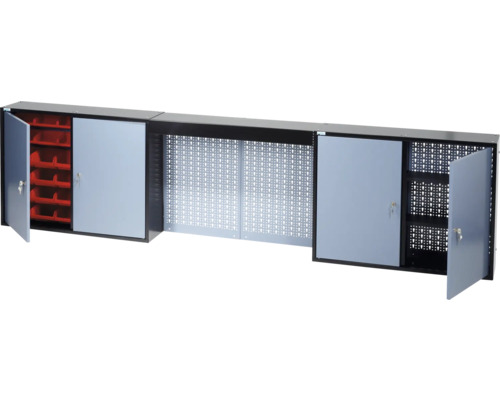 Küpper wandkast, gehamerd zilver, 2400 mm, 4 legplanken, 36 vakken, 4 deuren