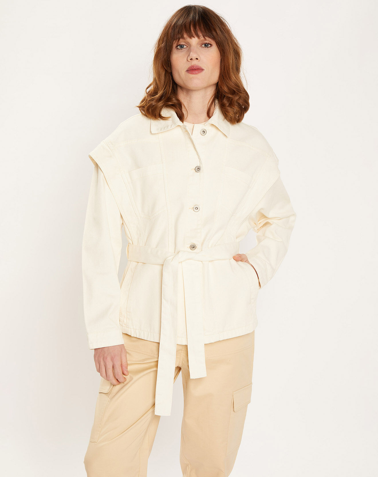 Galeries Lafayette Veste en Jean Pacha épaulée écrue