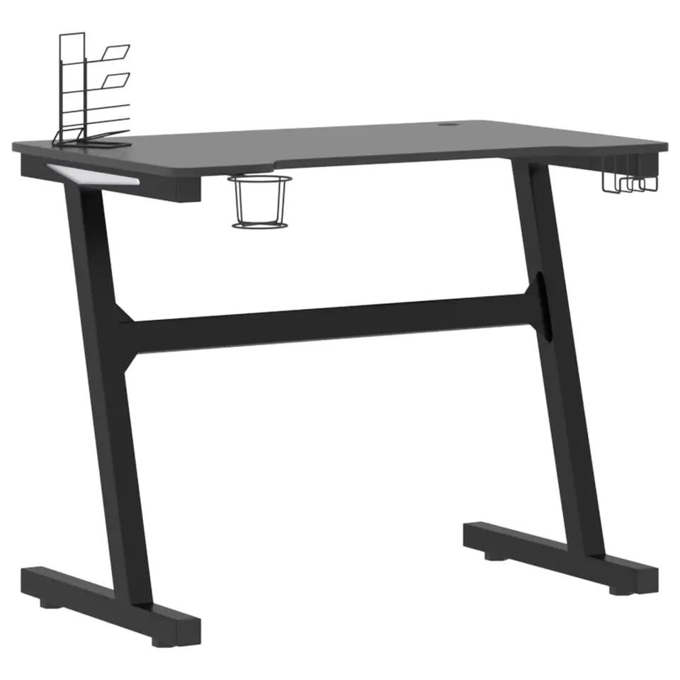 vidaXL - Led-gamingbureau - Zwart - Bewerkt hout - 90 x 60 x 75 cm