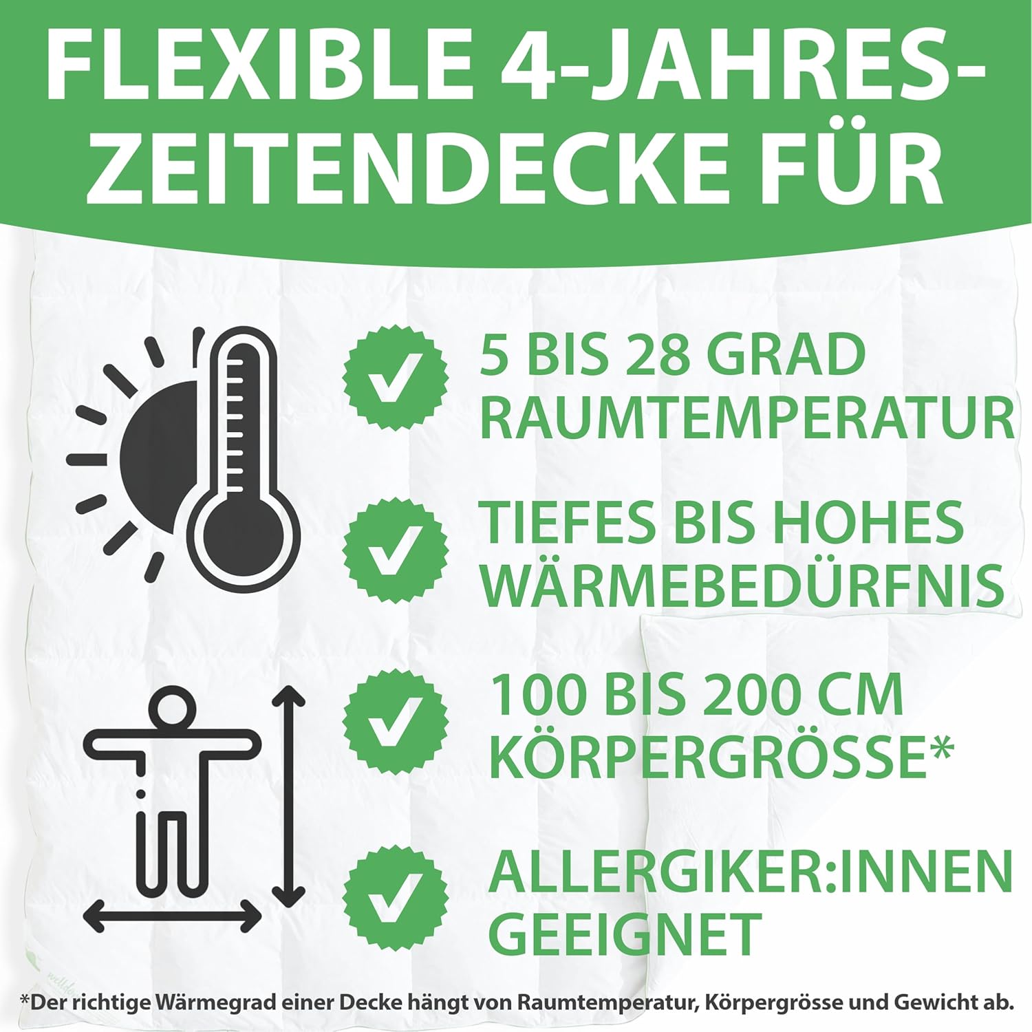 Welldora Komfort Bettdecke 155x220 zweiteilig | 100% weiche Federn & Daunen | Fachärztlich geprüft, Oeko-Tex, Allergiker | Zert. für Tierwohl | 2 Decken Vierjahreszeiten Daunendecke Sommer & Winter