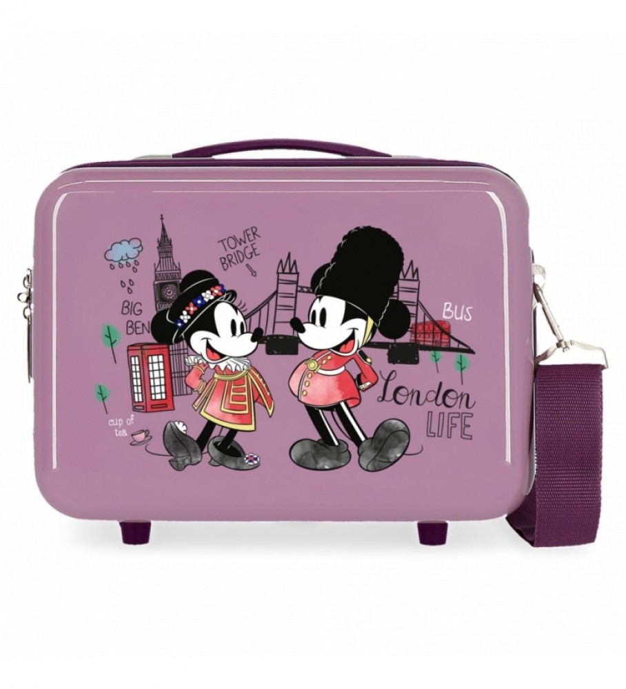 Bolsa Joumma Neceser ABS Lets Travel Mickey & Minnie London Adaptável cor morango - 29x21x15cm -