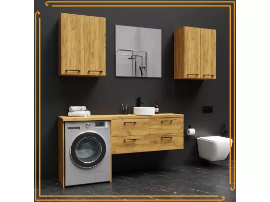 Armoire de salle de bain suspendue 60 cm au-dessus du lavabo étagères chêne noir Craft