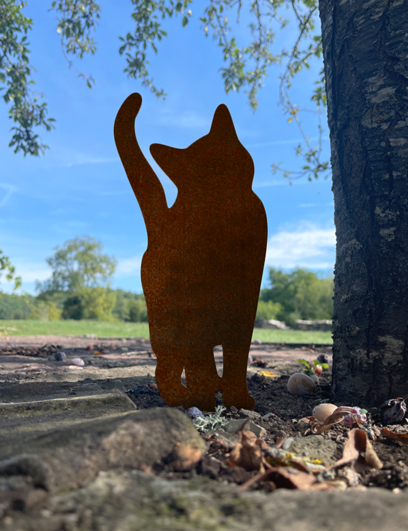 Lot 3 chats métal acier corten à planter