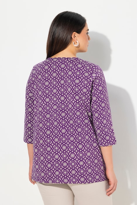 Shirt, A-Linie, Zierfalten, V-Ausschnitt, 3/4-Arm