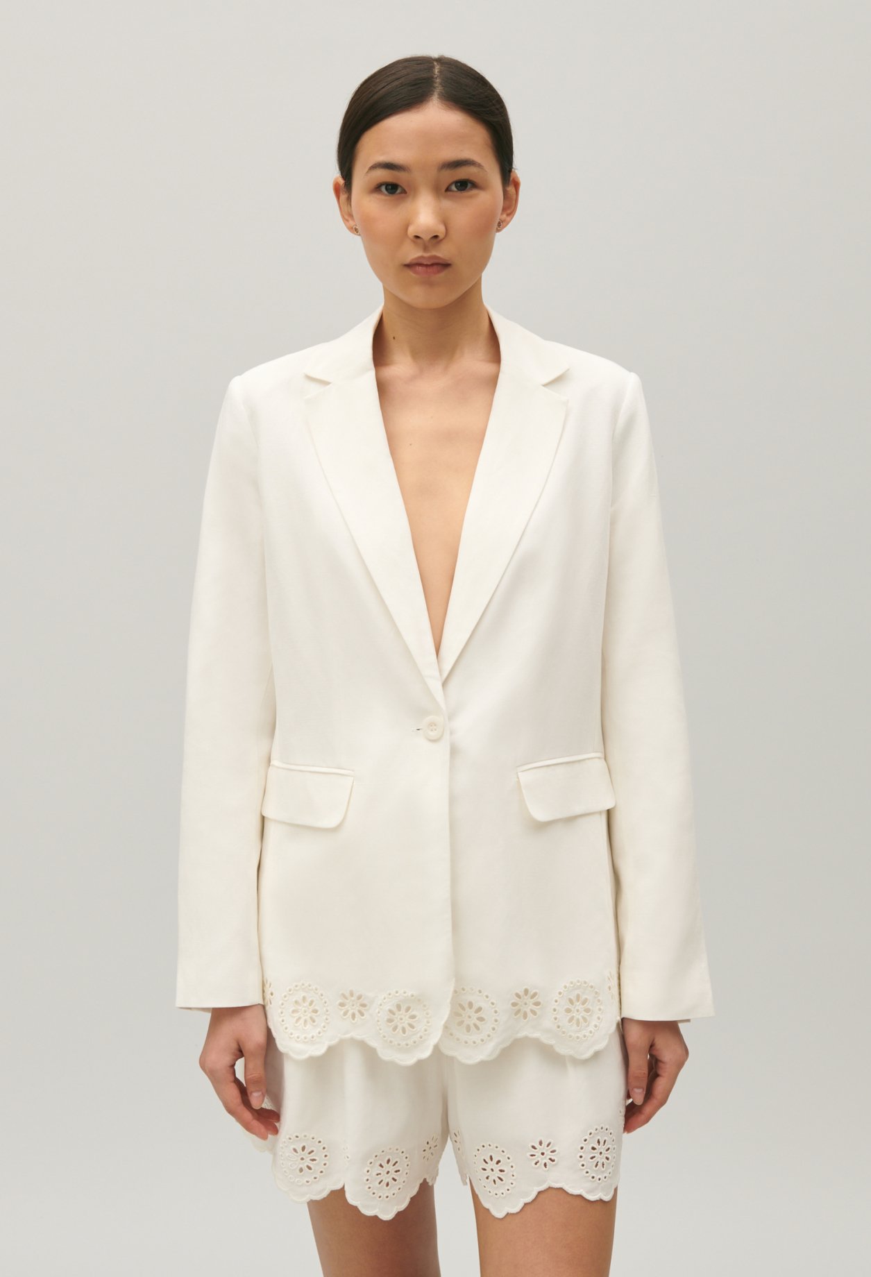 Veste tailleur lin melange ecrue