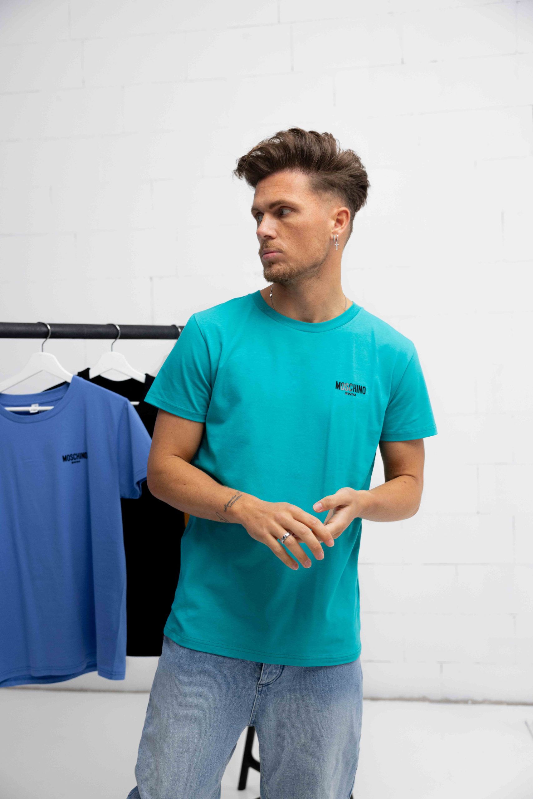 Moschino Swim T-Shirt Heren Turquoise