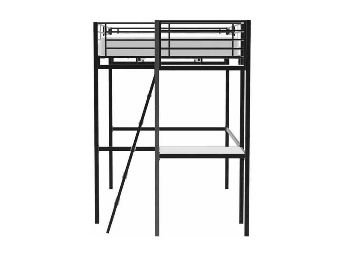 Lit mezzanine avec bureau en métal époxy - Noir - Sommier inclus - 140 x 190 cm - OXFORD