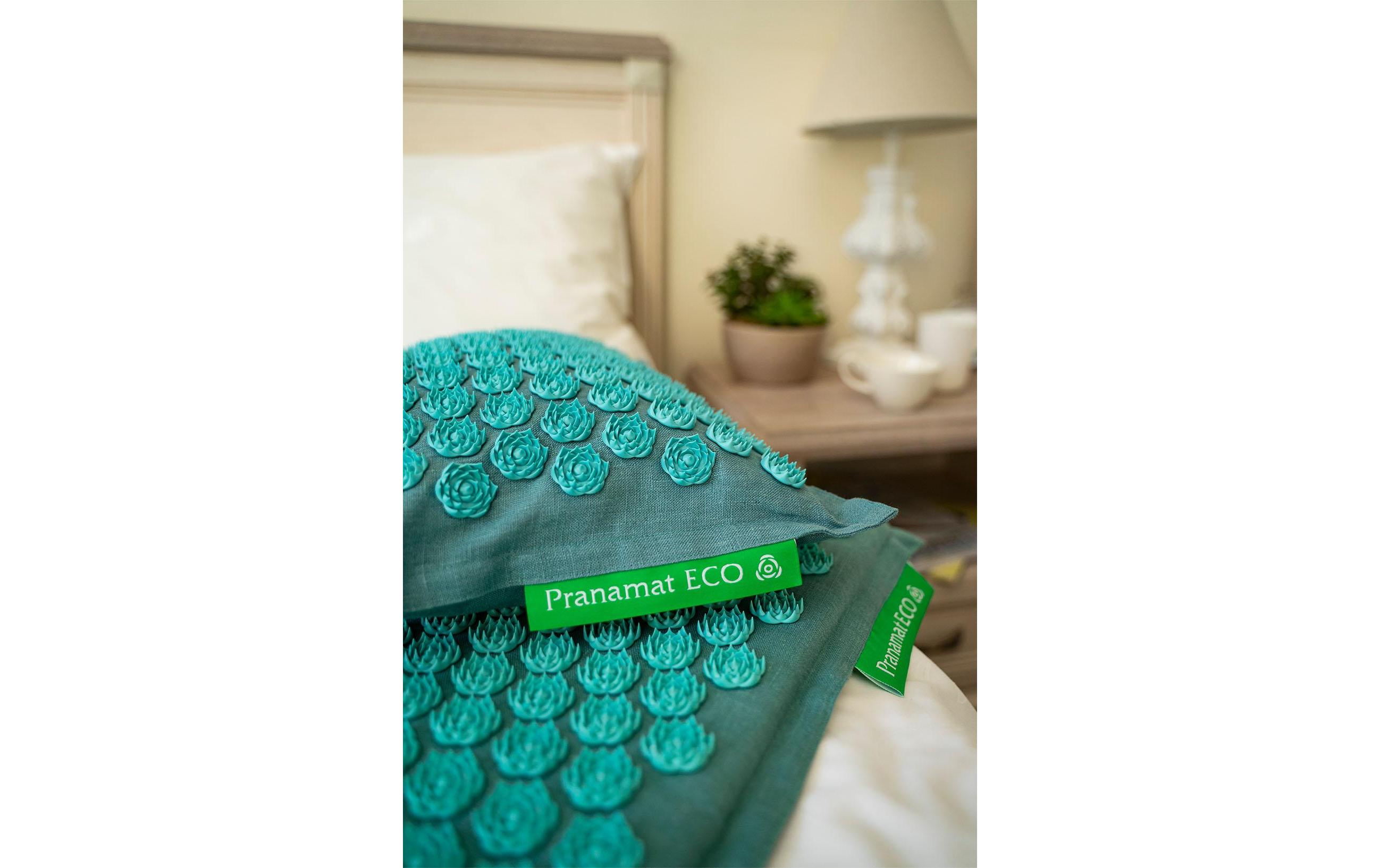 Eco Massage Set – Matte und Kissen dunkeltürkis<br>Nahhaltiges, handgefertigtes Rücken- und Kopfmassage Set