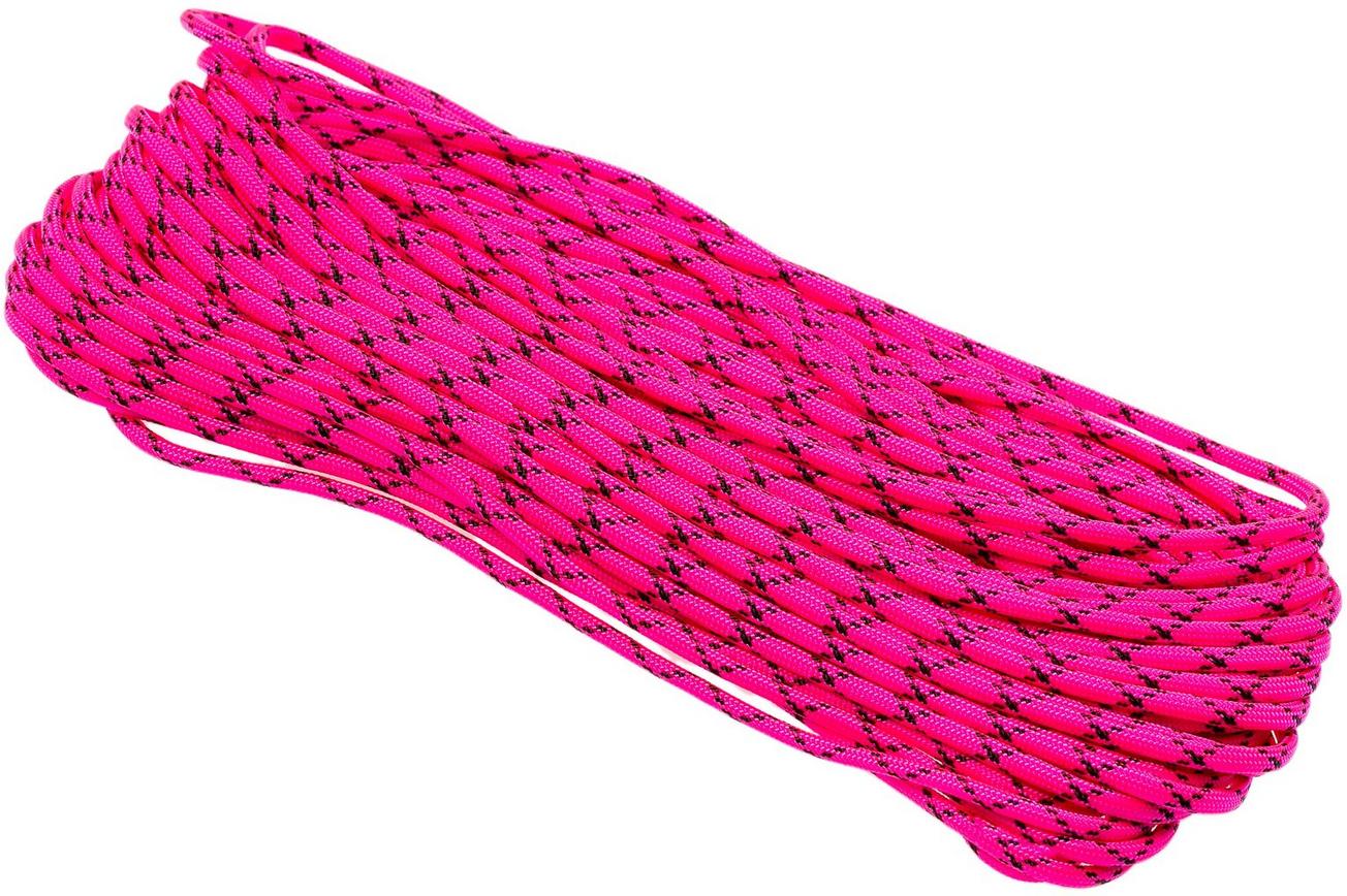 Knivesandtools 550 paracord type III, kleur: neon pink with black X - 50 ft (15,24 meter)