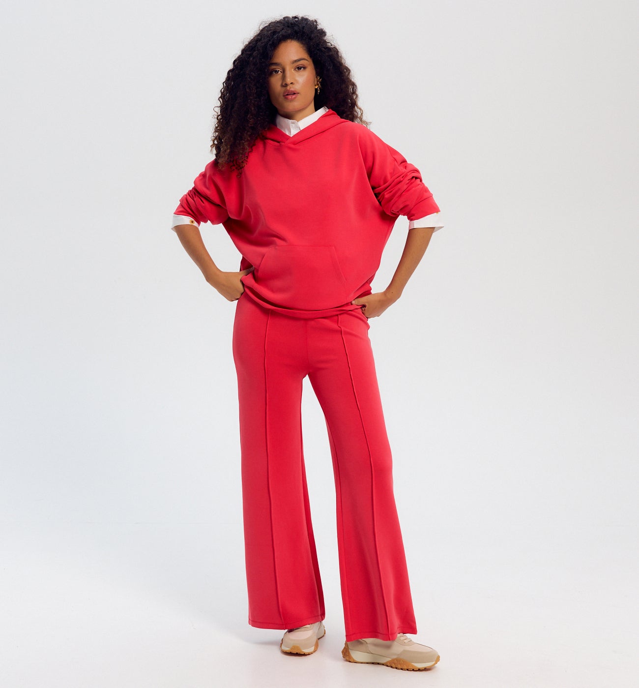 Pantalon large taille haute - Groseille